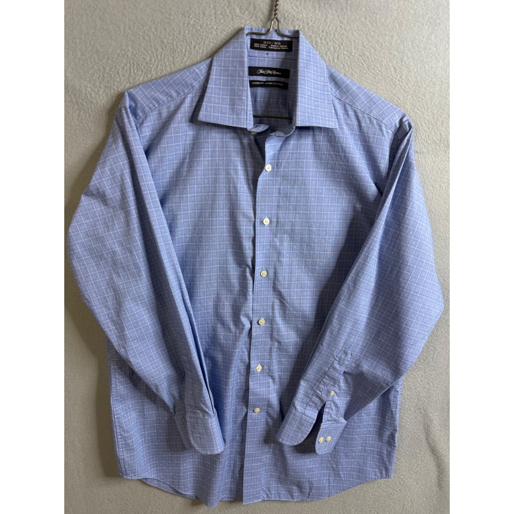 Saks Fifth Avenue Dress Shirt Men's 15 1/2 32/33 Classic Fit Blue Check